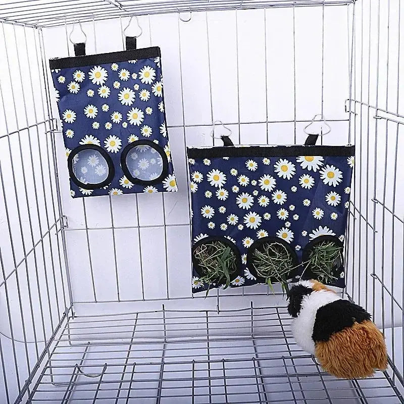 2/3 Holes Hanging Hay Bag with hooks for Bunny Guinea Pigs Small Animal Feeder Rabbit Food Dispensers Bag Pet Feeding Bag - Trusted Pet Products