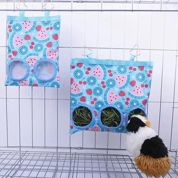 2/3 Holes Hanging Hay Bag with hooks for Bunny Guinea Pigs Small Animal Feeder Rabbit Food Dispensers Bag Pet Feeding Bag - Trusted Pet Products