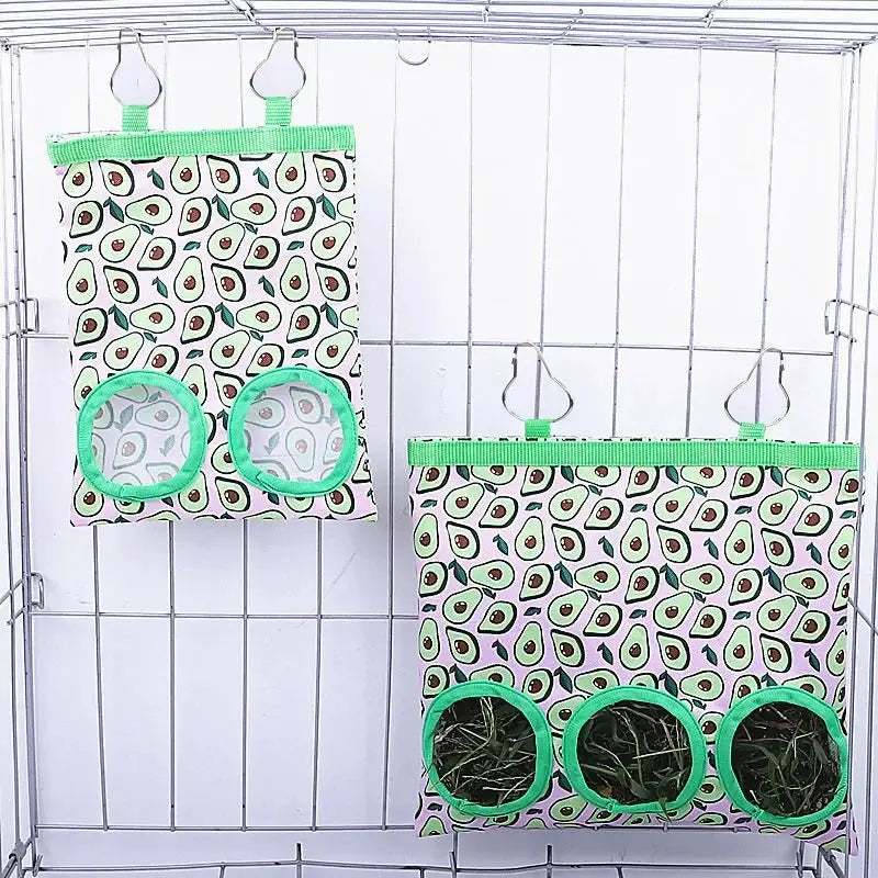 2/3 Holes Hanging Hay Bag with hooks for Bunny Guinea Pigs Small Animal Feeder Rabbit Food Dispensers Bag Pet Feeding Bag - Trusted Pet Products