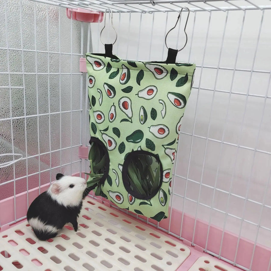 Guinea Pigs 2/3 Holes Hay Feeding Bags Strawberry Printed Rabbit Hanging Feeder Chinchilla Food Organizer Pet Cage Supplies - Trusted Pet Products