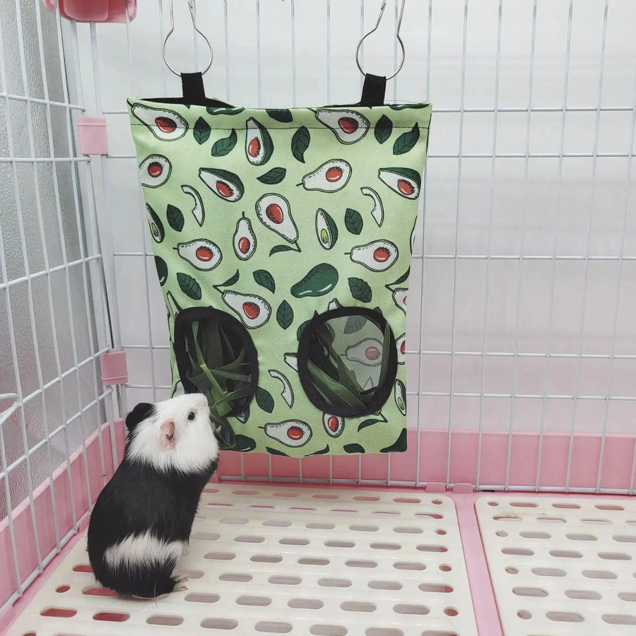 Guinea Pigs 2/3 Holes Hay Feeding Bags Strawberry Printed Rabbit Hanging Feeder Chinchilla Food Organizer Pet Cage Supplies - Trusted Pet Products