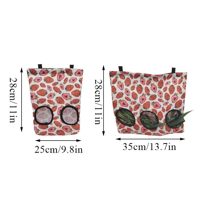 Guinea Pigs 2/3 Holes Hay Feeding Bags Strawberry Printed Rabbit Hanging Feeder Chinchilla Food Organizer Pet Cage Supplies - Trusted Pet Products