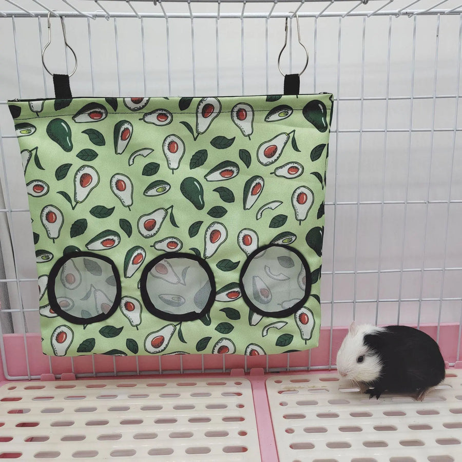 Guinea Pigs 2/3 Holes Hay Feeding Bags Strawberry Printed Rabbit Hanging Feeder Chinchilla Food Organizer Pet Cage Supplies - Trusted Pet Products