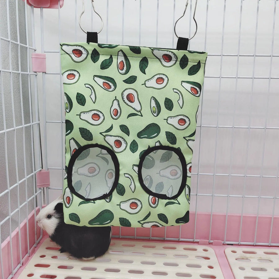 Guinea Pigs 2/3 Holes Hay Feeding Bags Strawberry Printed Rabbit Hanging Feeder Chinchilla Food Organizer Pet Cage Supplies - Trusted Pet Products