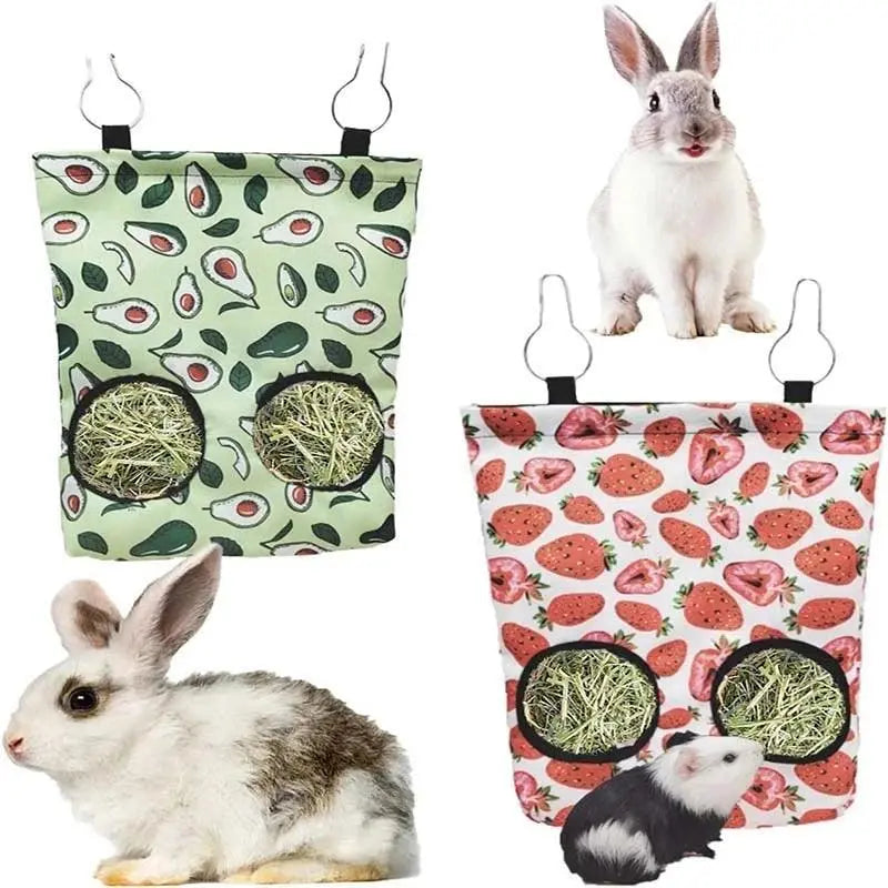 Guinea Pigs 2/3 Holes Hay Feeding Bags Strawberry Printed Rabbit Hanging Feeder Chinchilla Food Organizer Pet Cage Supplies - Trusted Pet Products