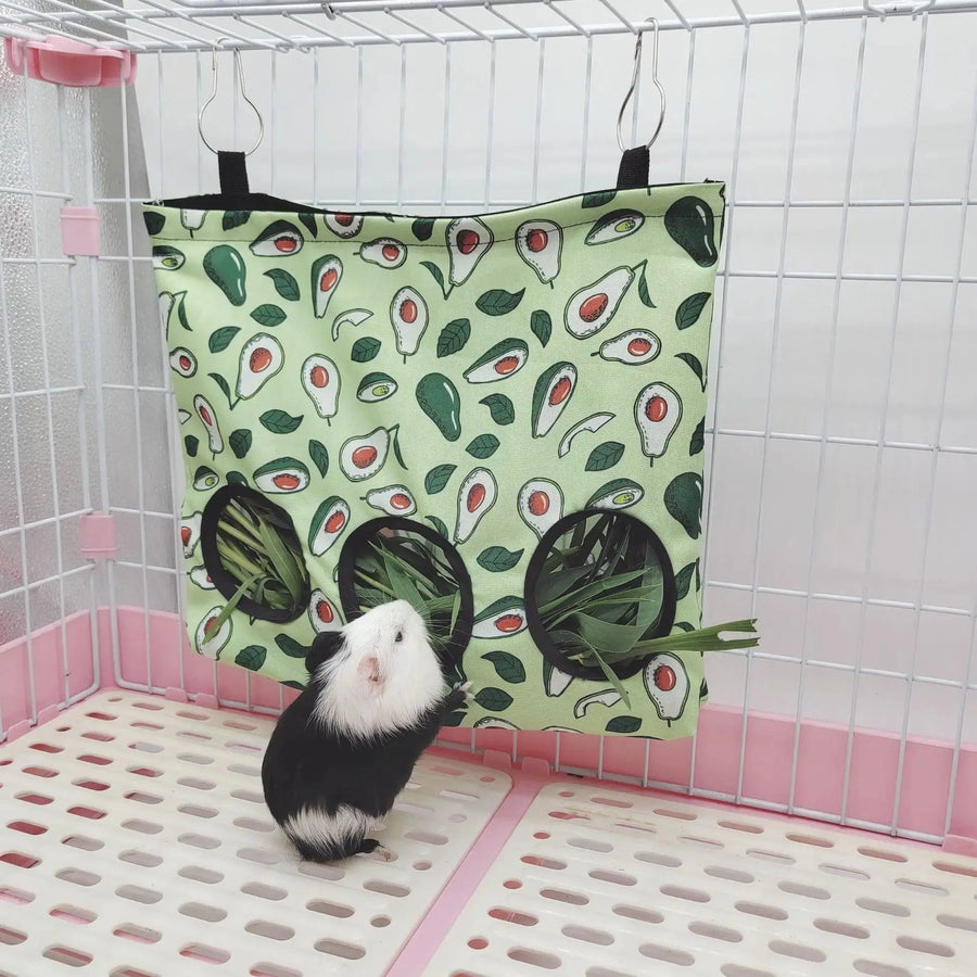 Guinea Pigs 2/3 Holes Hay Feeding Bags Strawberry Printed Rabbit Hanging Feeder Chinchilla Food Organizer Pet Cage Supplies - Trusted Pet Products