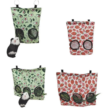 Guinea Pigs 2/3 Holes Hay Feeding Bags Strawberry Printed Rabbit Hanging Feeder Chinchilla Food Organizer Pet Cage Supplies - Trusted Pet Products