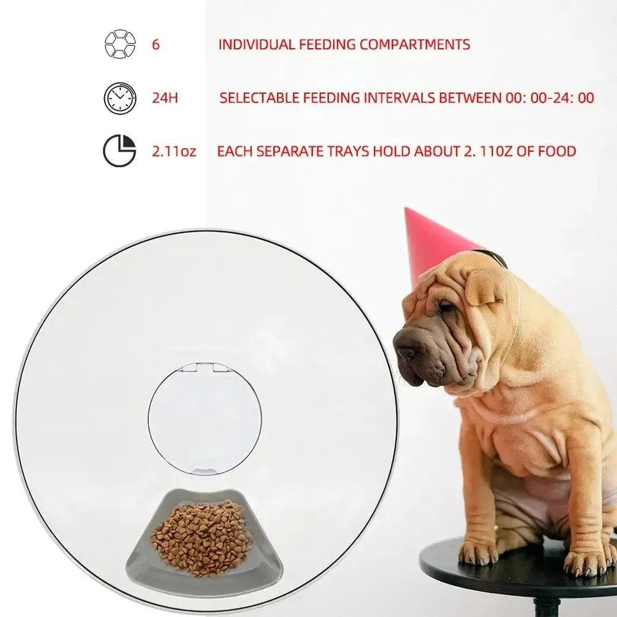 Automatic Electric Pet Dog Feeder Dry Food Dispenser with Timer 6 Meals 6 Grids Round - Trusted Pet Products