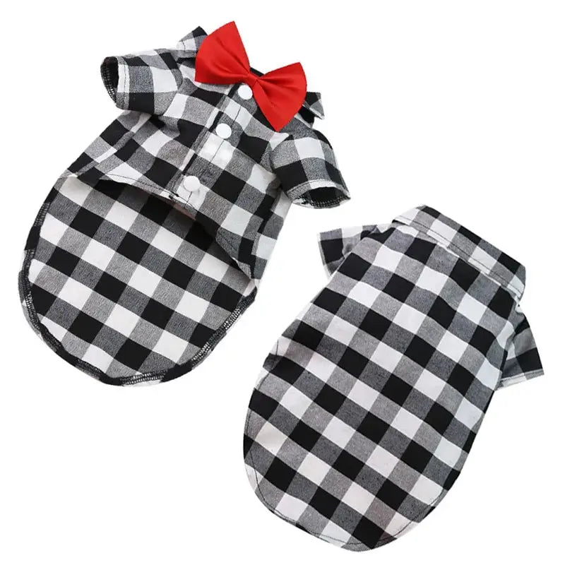 Bowtie Dog T-Shirts Classical Plaid Thin Breathable Summer Clothes Trusted Pet Products