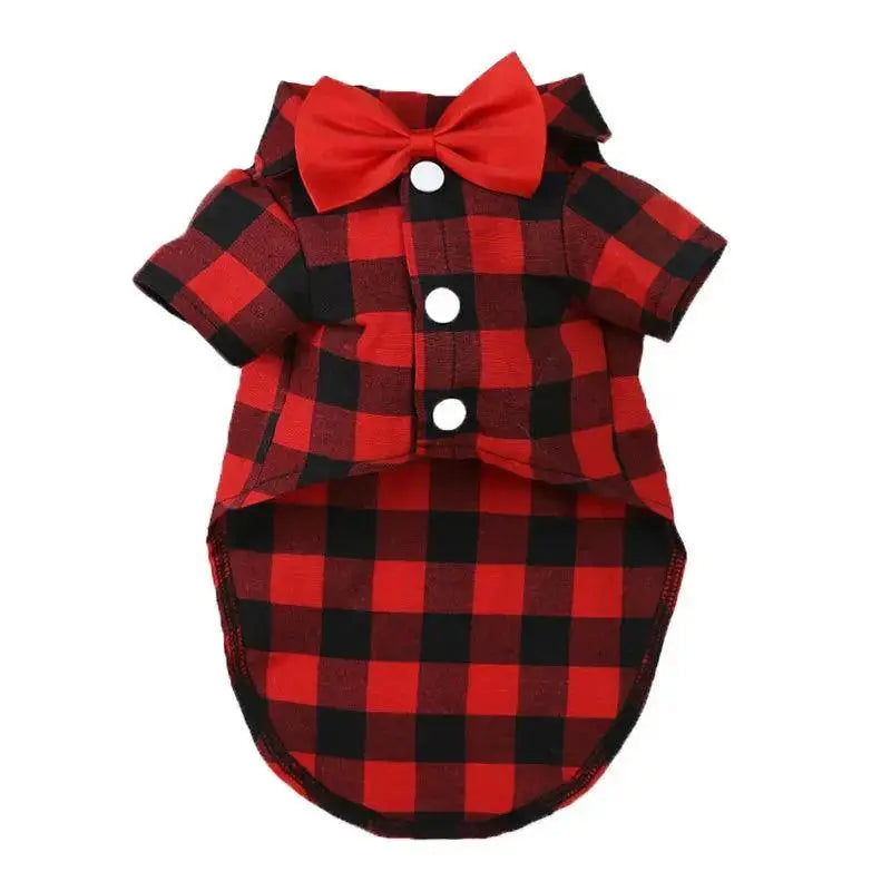 Bowtie Dog T-Shirts Classical Plaid Thin Breathable Summer Clothes - Trusted Pet Products