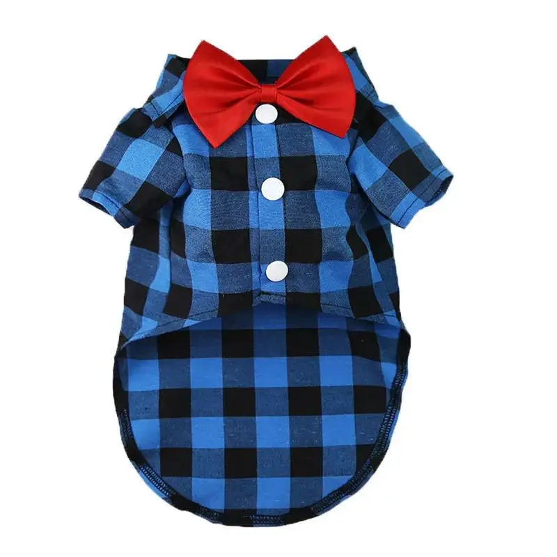 Bowtie Dog T-Shirts Classical Plaid Thin Breathable Summer Clothes - Trusted Pet Products