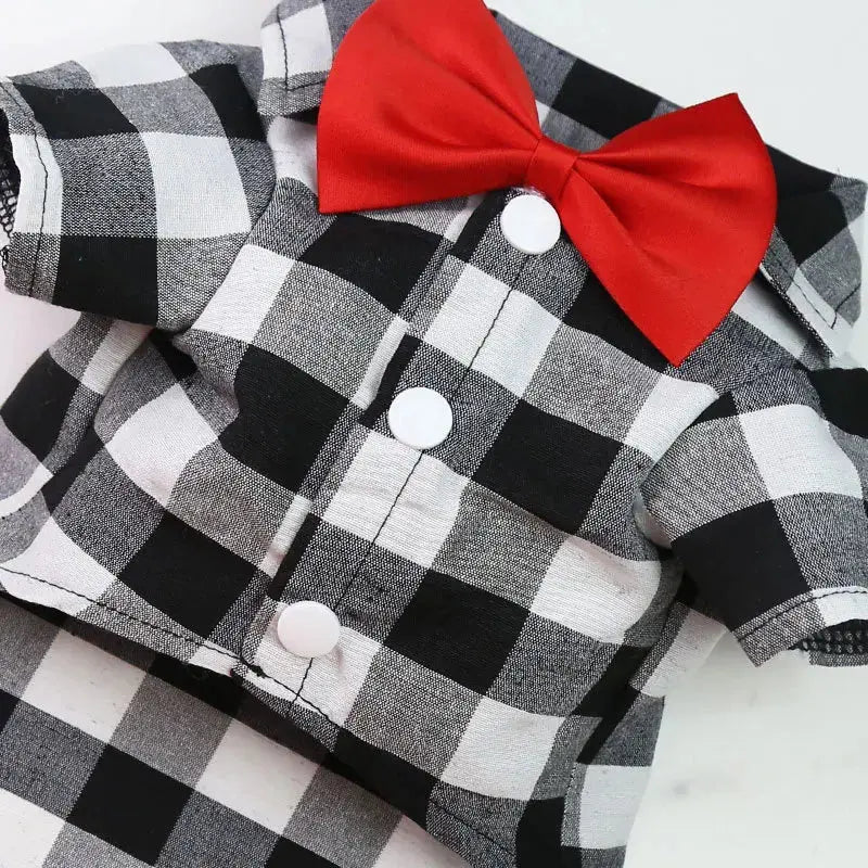 Bowtie Dog T-Shirts Classical Plaid Thin Breathable Summer Clothes Trusted Pet Products