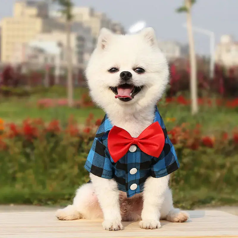 Bowtie Dog T-Shirts Classical Plaid Thin Breathable Summer Clothes Trusted Pet Products