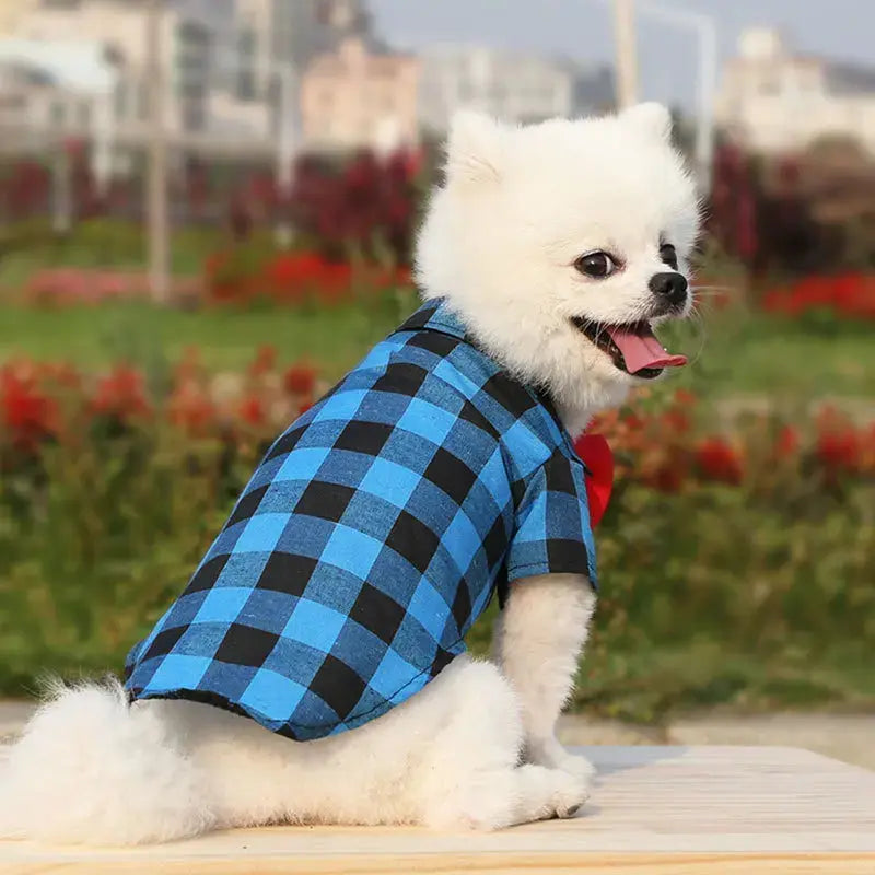 Bowtie Dog T-Shirts Classical Plaid Thin Breathable Summer Clothes Trusted Pet Products