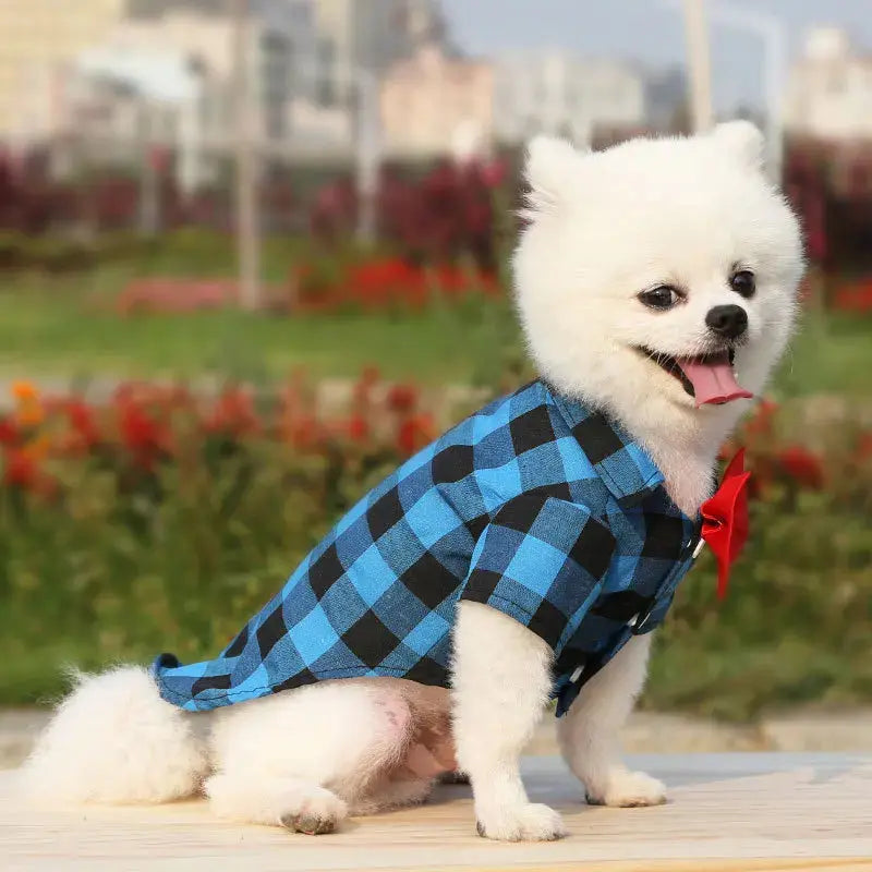 Bowtie Dog T-Shirts Classical Plaid Thin Breathable Summer Clothes Trusted Pet Products