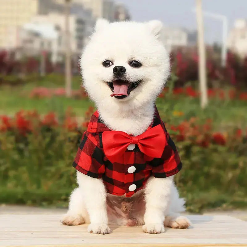 Bowtie Dog T-Shirts Classical Plaid Thin Breathable Summer Clothes Trusted Pet Products