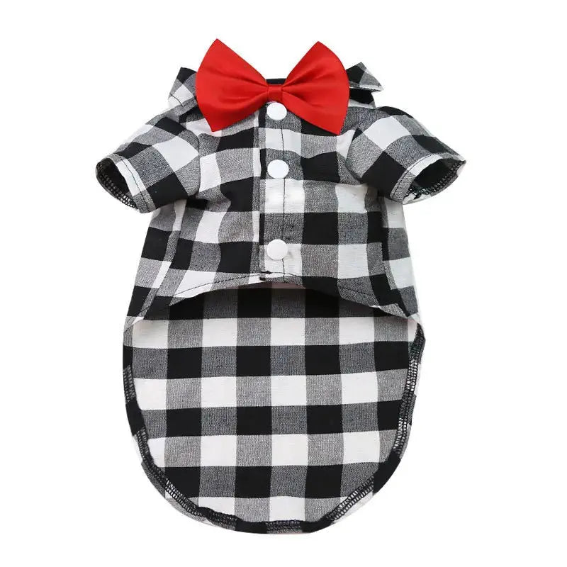 Bowtie Dog T-Shirts Classical Plaid Thin Breathable Summer Clothes Trusted Pet Products