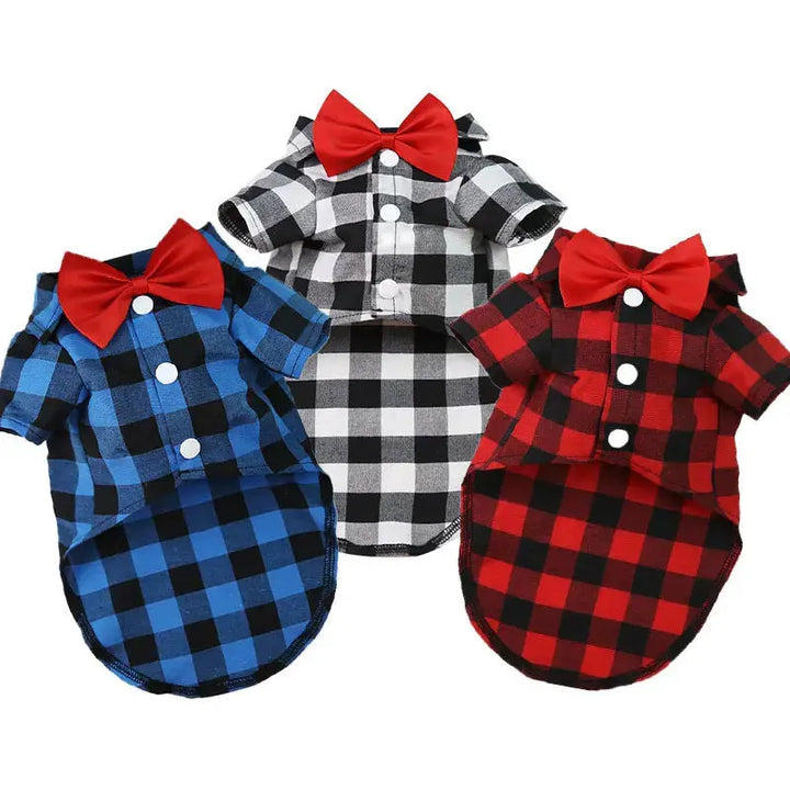 Bowtie Dog T-Shirts Classical Plaid Thin Breathable Summer Clothes Trusted Pet Products