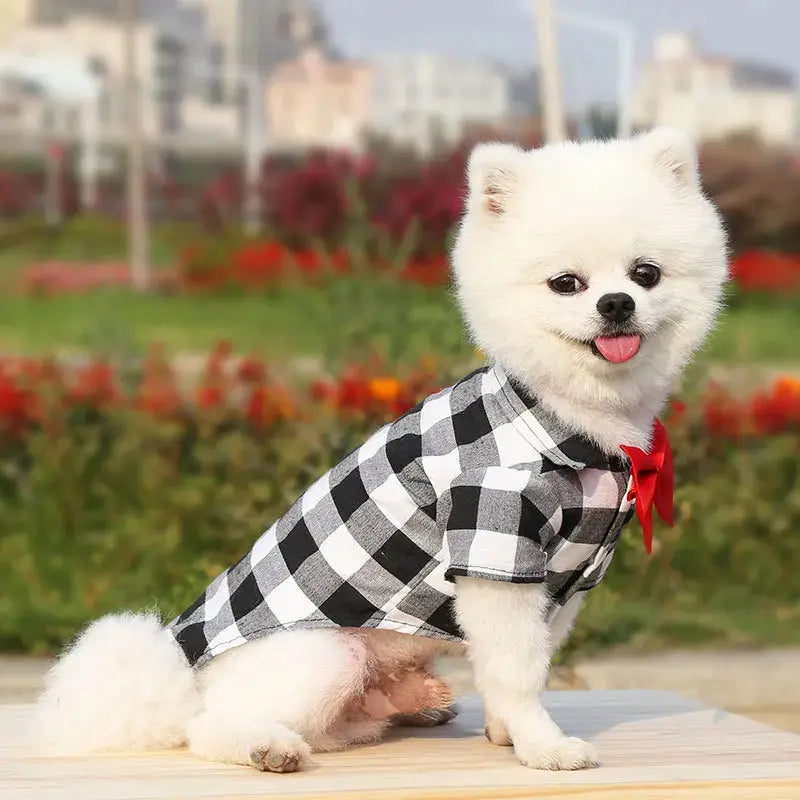 Bowtie Dog T-Shirts Classical Plaid Thin Breathable Summer Clothes Trusted Pet Products