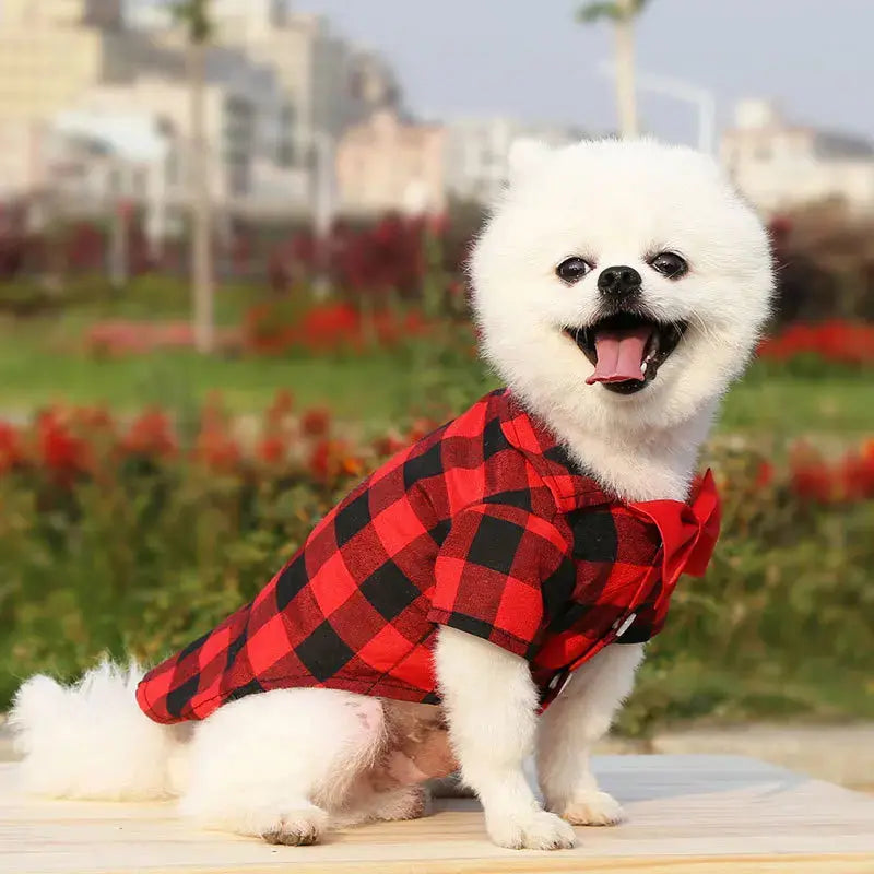 Bowtie Dog T-Shirts Classical Plaid Thin Breathable Summer Clothes Trusted Pet Products