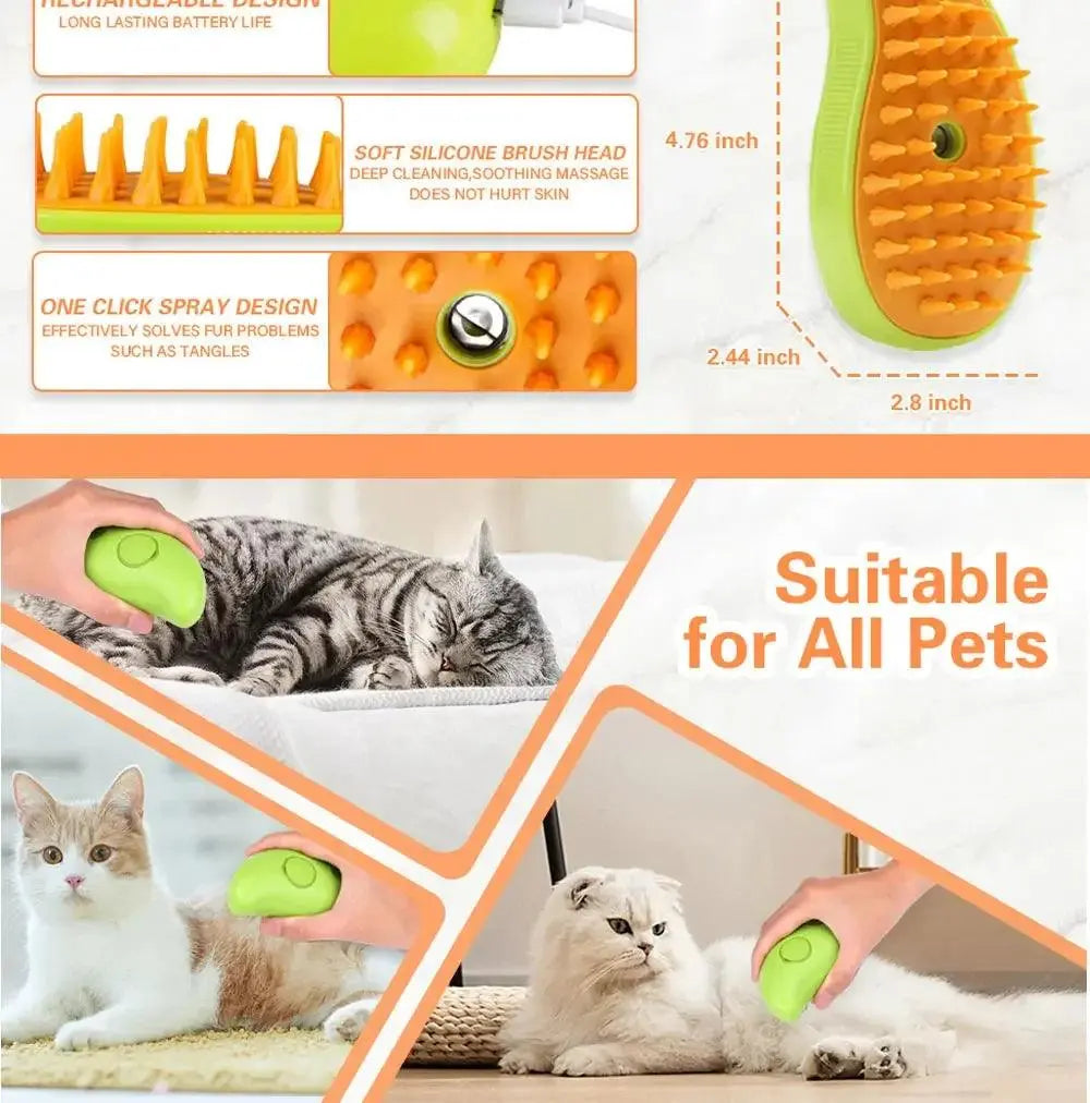 Cat Dog Steamy Brush Steam Brush Electric Sprayer for Massage Pet Grooming tool Shedding 3 in 1 Electric Sprays Massage Combs - Trusted Pet Products