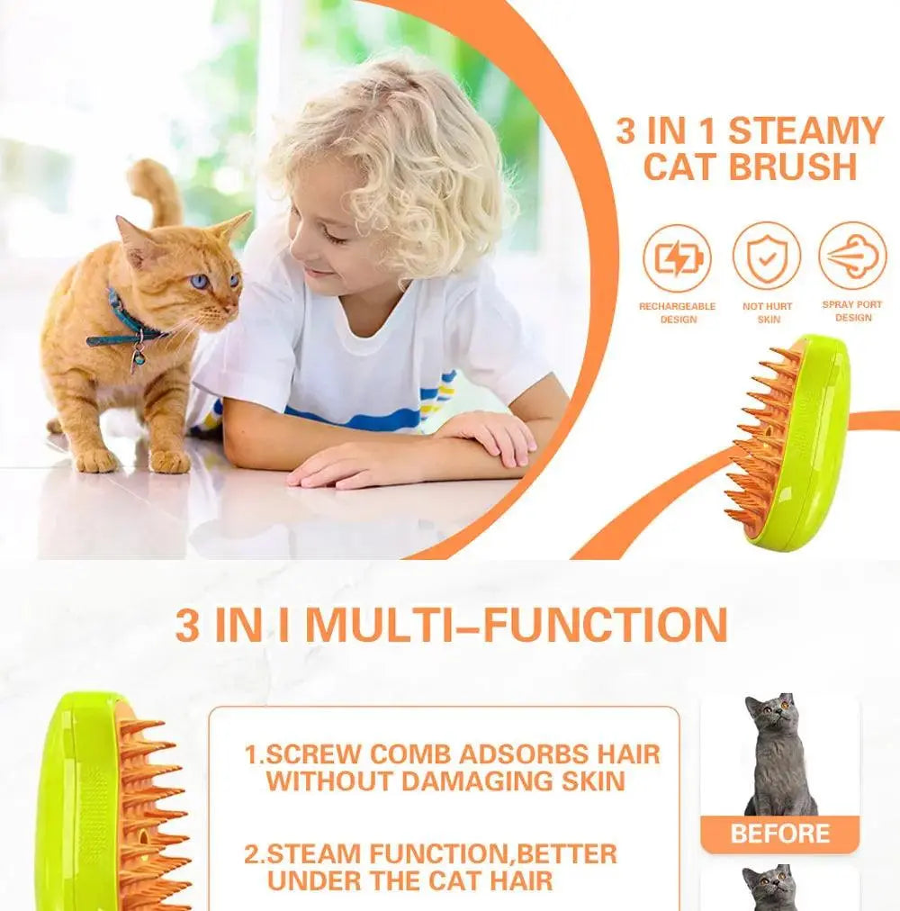 Cat Dog Steamy Brush Steam Brush Electric Sprayer for Massage Pet Grooming tool Shedding 3 in 1 Electric Sprays Massage Combs - Trusted Pet Products