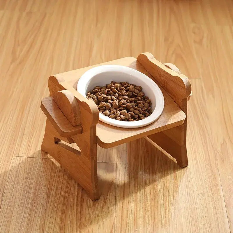 Cute Pets Double Bowl Dog Cat Food Water Feeder Stand Raised Ceramic Dish Bowl Wooden Table Pet Supplies - Trusted Pet Products