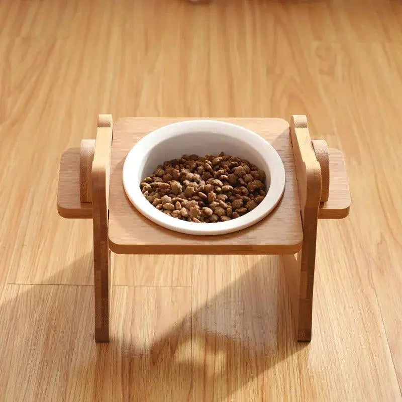 Cute Pets Double Bowl Dog Cat Food Water Feeder Stand Raised Ceramic Dish Bowl Wooden Table Pet Supplies - Trusted Pet Products