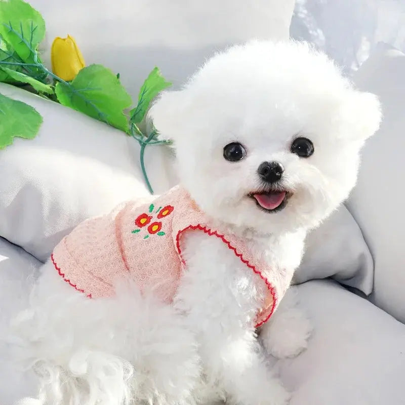 Cute Puppy Summer Suspender Flower Embroidery Dogs Clothes Softer Than Bear Dog Clothing Vest Pet Dogs Dress Dog Products Trusted Pet Products