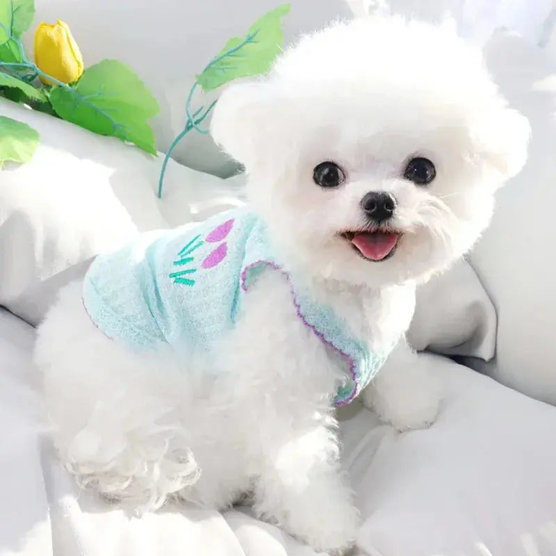 Cute Puppy Summer Suspender Flower Embroidery Dogs Clothes Softer Than Bear Dog Clothing Vest Pet Dogs Dress Dog Products Trusted Pet Products