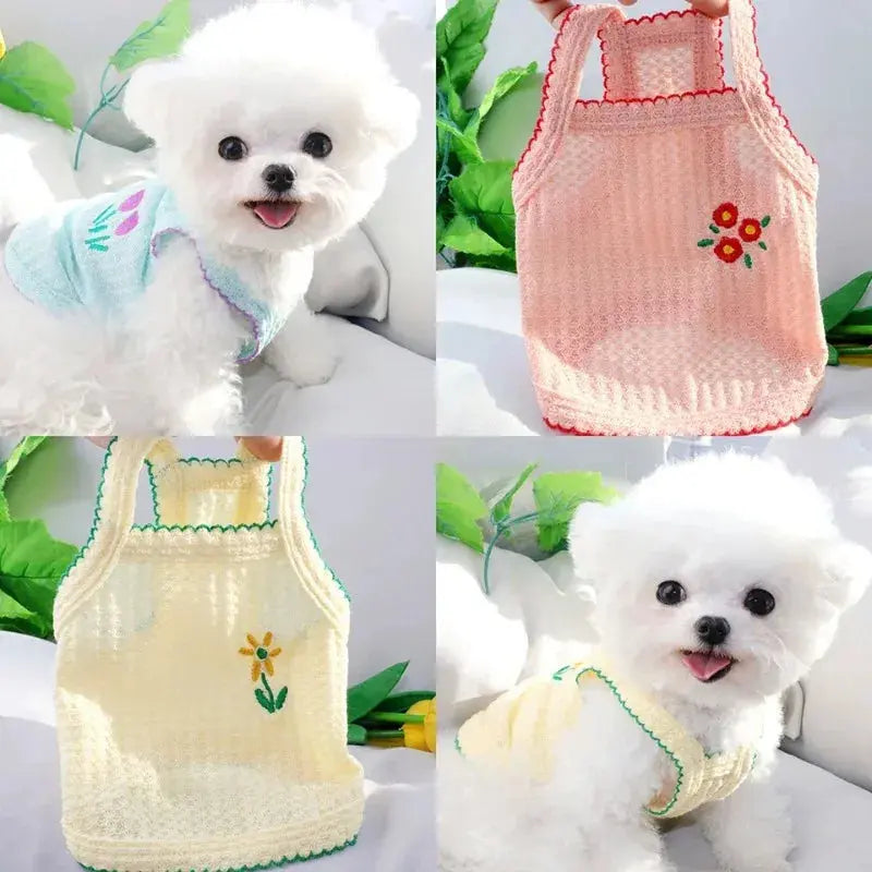 Cute Puppy Summer Suspender Flower Embroidery Dogs Clothes Softer Than Bear Dog Clothing Vest Pet Dogs Dress Dog Products Trusted Pet Products