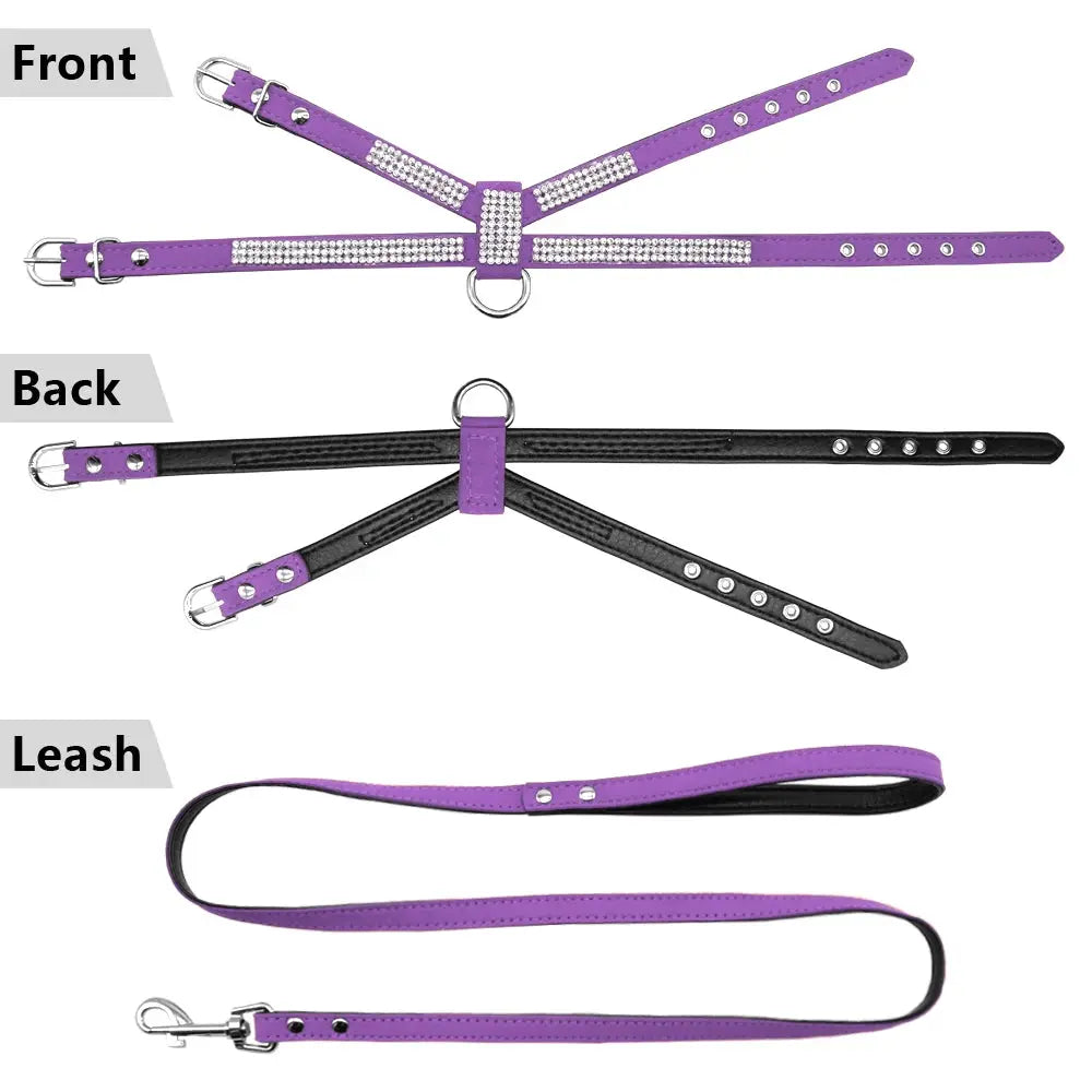 Didog Small Dog Harness And Leash set Suede Leather Rhinestone Pet Harnesses and Walking Leads For Small Medium Dogs Chihuahua - Trusted Pet Products