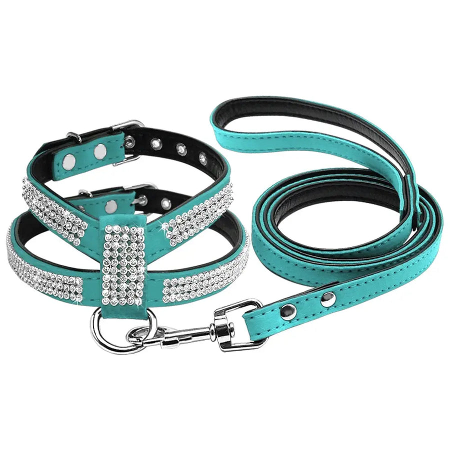 Didog Small Dog Harness And Leash set Suede Leather Rhinestone Pet Harnesses and Walking Leads For Small Medium Dogs Chihuahua - Trusted Pet Products