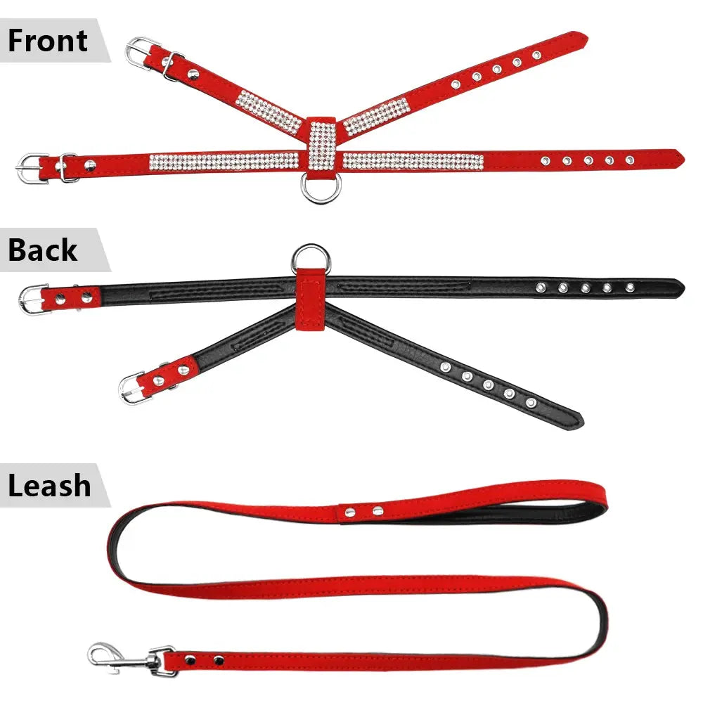 Didog Small Dog Harness And Leash set Suede Leather Rhinestone Pet Harnesses and Walking Leads For Small Medium Dogs Chihuahua - Trusted Pet Products