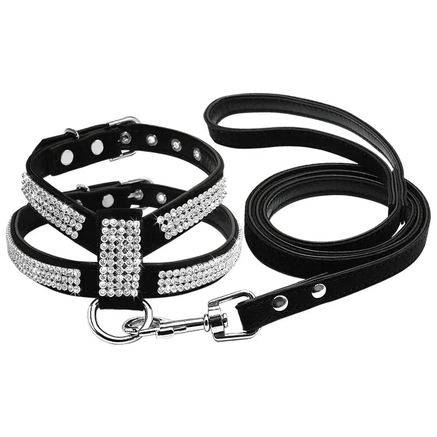 Didog Small Dog Harness And Leash set Suede Leather Rhinestone Pet Harnesses and Walking Leads For Small Medium Dogs Chihuahua - Trusted Pet Products