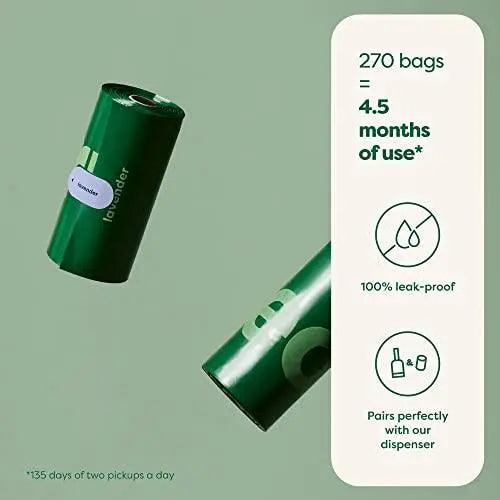 Earth Rated Dog Poop Bags, Guaranteed Leak Proof and Extra Thick Waste Bag Refill Rolls For Dogs, Lavender Scented, 270 Count - Trusted Pet Products