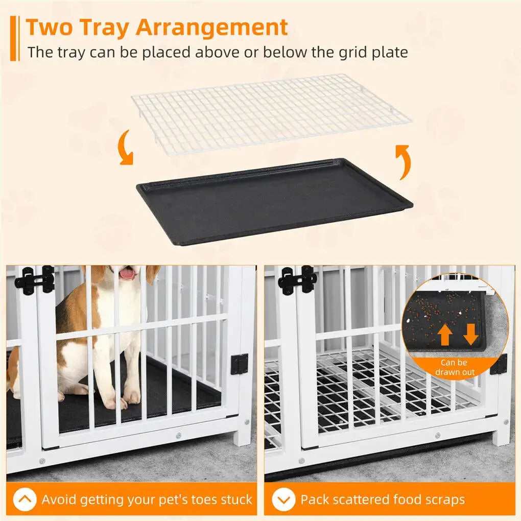 Heavy Duty Metal and Wooden Dog Kennel End Table Furniture Style Pet Cage with Three Doors and Removable Tray Trusted Pet Products