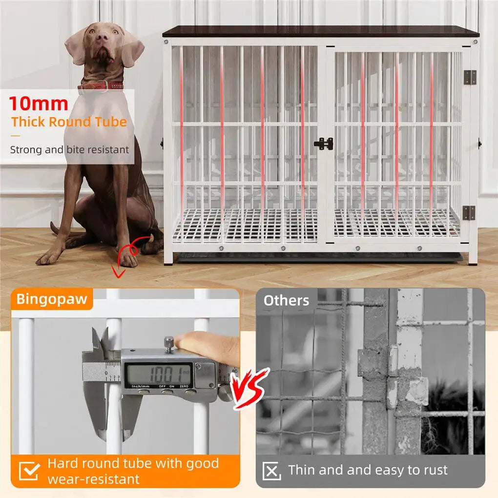 Heavy Duty Metal and Wooden Dog Kennel End Table Furniture Style Pet Cage with Three Doors and Removable Tray Trusted Pet Products