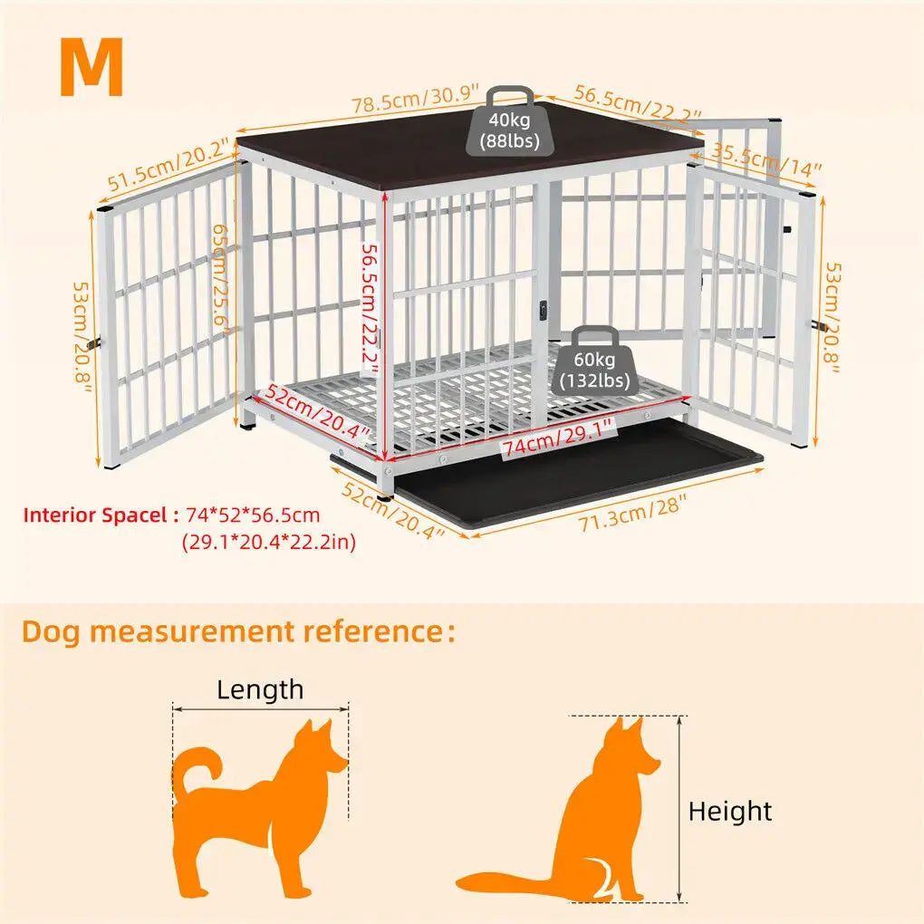 Heavy Duty Metal and Wooden Dog Kennel End Table Furniture Style Pet Cage with Three Doors and Removable Tray Trusted Pet Products