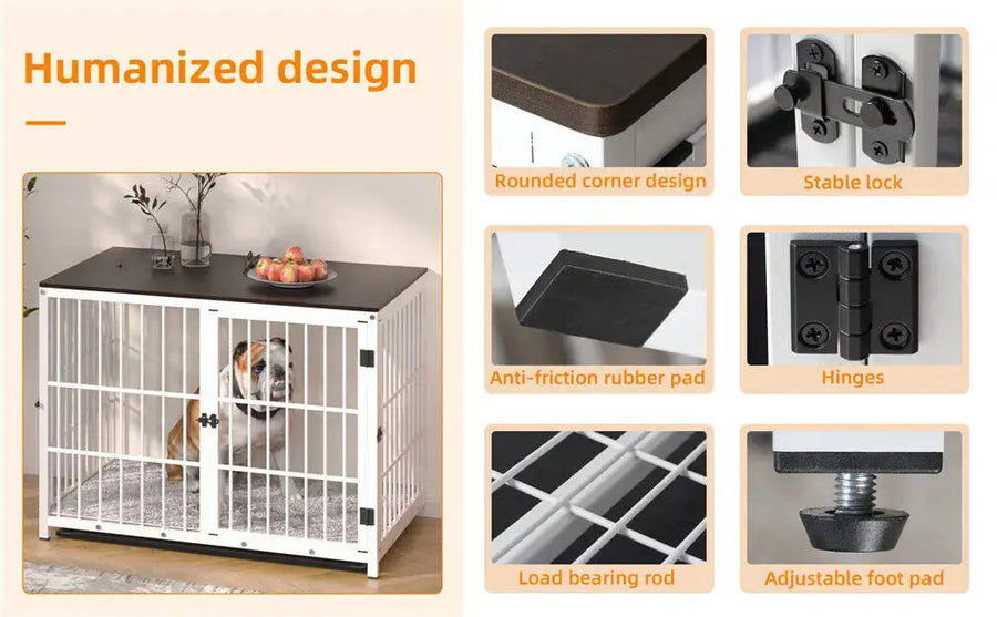 Heavy Duty Metal and Wooden Dog Kennel End Table Furniture Style Pet Cage with Three Doors and Removable Tray Trusted Pet Products