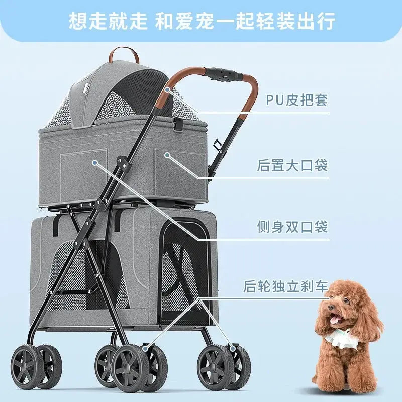 LD03F Lightweight foldable double-layer pet cart with detachable cage Trusted Pet Products