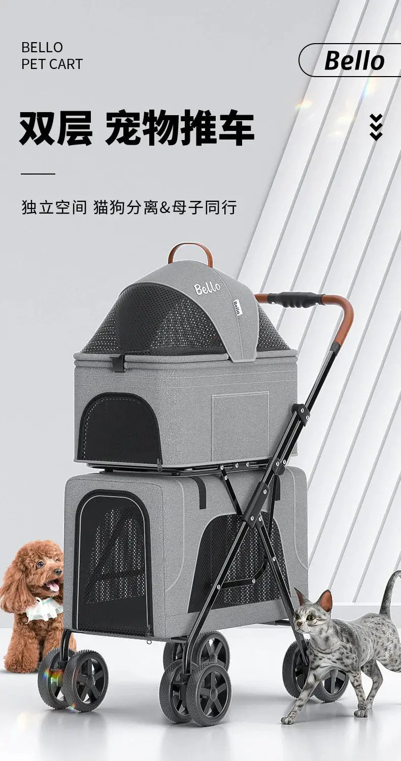 LD03F Lightweight foldable double-layer pet cart with detachable cage Trusted Pet Products