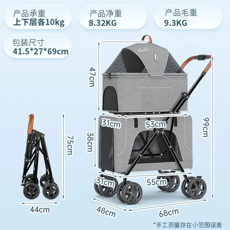 LD03F Lightweight foldable double-layer pet cart with detachable cage Trusted Pet Products