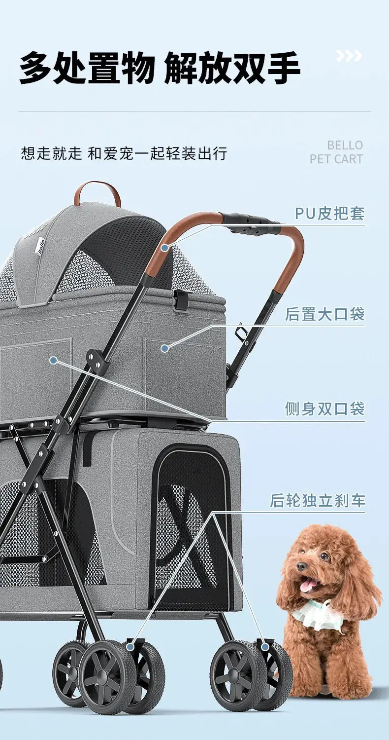 LD03F Lightweight foldable double-layer pet cart with detachable cage Trusted Pet Products