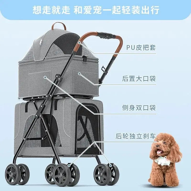 LD03F Lightweight foldable double-layer pet cart with detachable cage - Trusted Pet Products