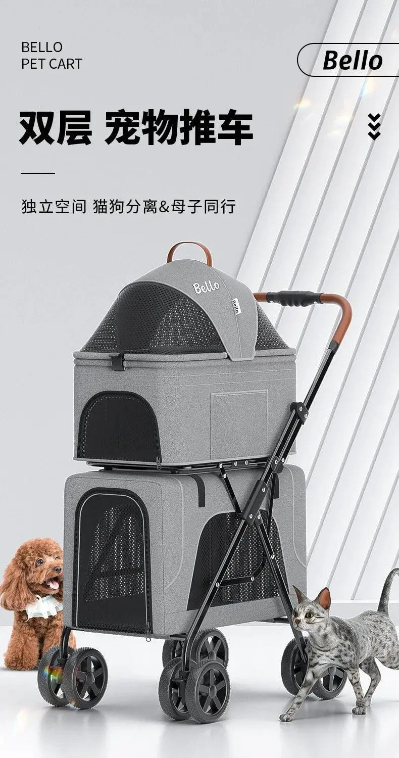 LD03F Lightweight foldable double-layer pet cart with detachable cage - Trusted Pet Products