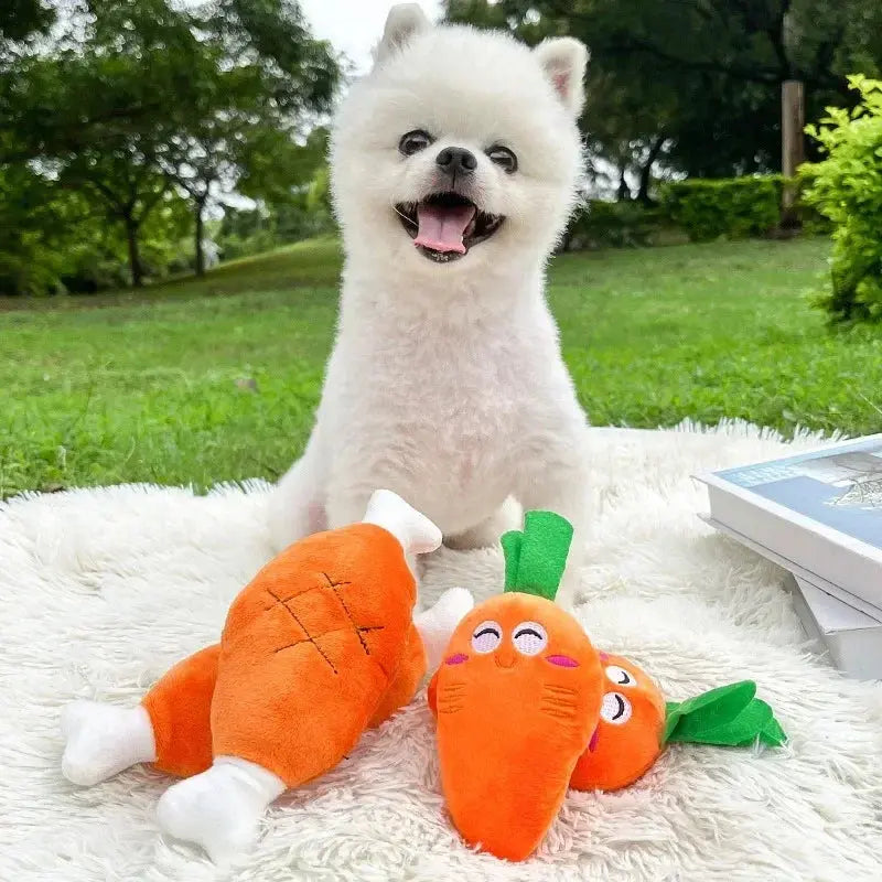 Orange Cute Carrot Vegetables Shape Plush Chew Squeaker Sound Dog Toys Trusted Pet Products