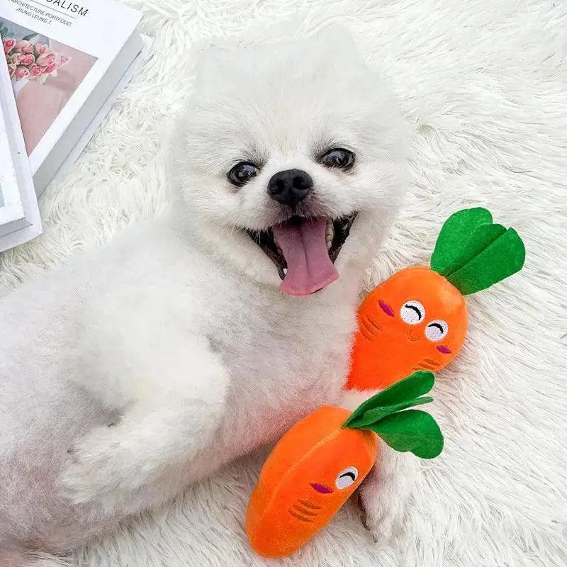 Orange Cute Carrot Vegetables Shape Plush Chew Squeaker Sound Dog Toys - Trusted Pet Products