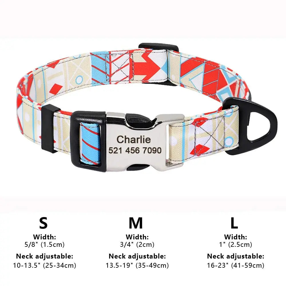 Personalized Engraved Name Large Dog Collar with Cute Print - Trusted Pet Products