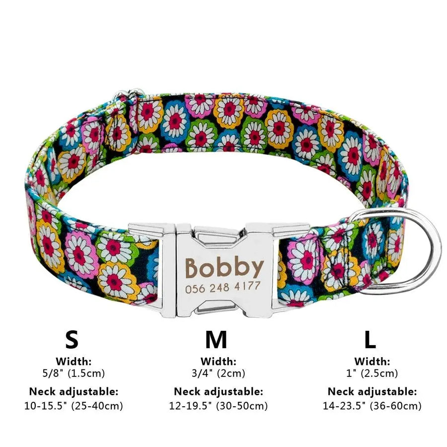 Personalized Engraved Name Large Dog Collar with Cute Print - Trusted Pet Products